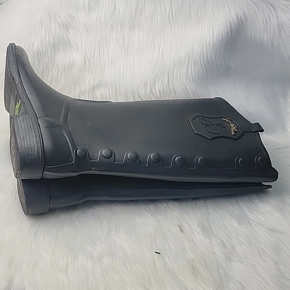 SAM EDELMAN Ximon Black Matte Rubber Pull On Tall Equestrian Preppy Rain Boots 9